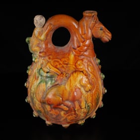 An Exquisite Tang Tri-Color Glazed Pottery Beast-Face Pattern teapot