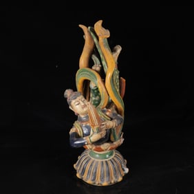 An Exquisite Tang Tri-Color Glazed Pottery Character and Story Pattern Ornament