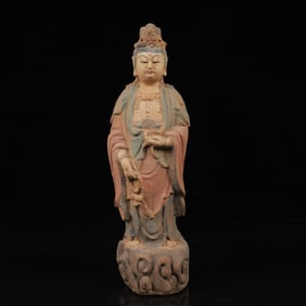 An Exquisite Camphor Wood Painted Color Statue of Avalokitesvara