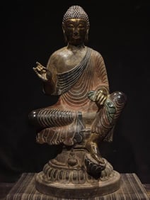 A Rare Limestone Painted Color Buddha Statue Ornament
