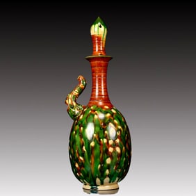 A Rare Tang Tri-Color Glazed Pottery Elephant Head Vase