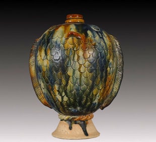 An Exquisite Tang Tri-Color Glazed Pottery Fish-Shaped Vase