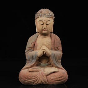 An Exquisite Camphor Wood Painted Color Statue of Sakyamuni