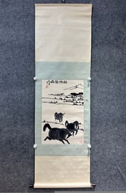 A Chinese Vertical Scroll Ink Painting of Yak on Paper