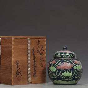 An Exquisite Biscuit Lotus and Fish Pattern with Cover Jar