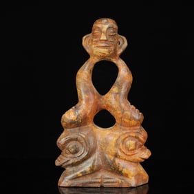 An Archaic Hongshan Culture Yellow Jade Figure Ornament
