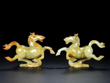 A Pair of Exquisite White Jade Horse Ornaments