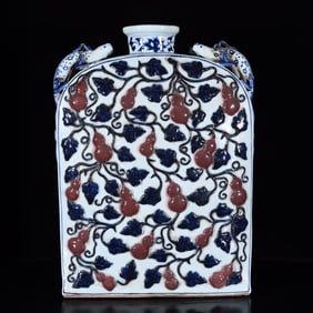 A Huge Blue and White Underglaze-Red Gourd Pattern Vase