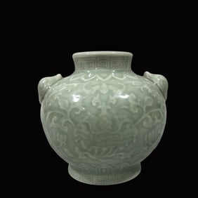An Exquisite Celadon Glazed Lotus Pattern Elephant-Ears Jar