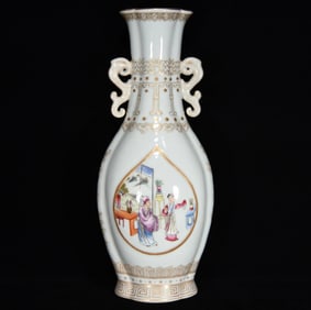 A Rare Famille-Rose Character and Story Pattern Double-Ears Vase