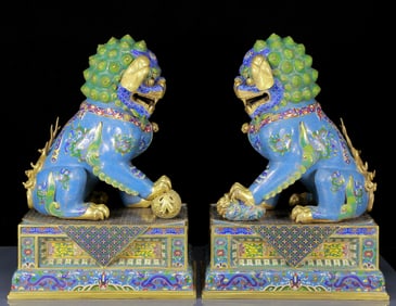 A Pair of Huge Cloisonne Lion Ornaments