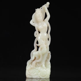 An Exquisite White Jade Statue of Gadgadasvara