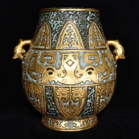 An Exquisite Bronze Glazed Gilt Double-Ears Jar