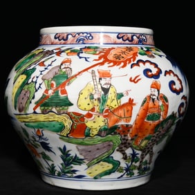 An Exquisite Blue and White Wucai Figure Pattern Jar