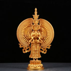 A Rare Gilt Bronze Statue of Thousand-hand Guanyin