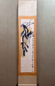 A Chinese Vertical Scroll Ink Painting of Flower and Fruit on Paper