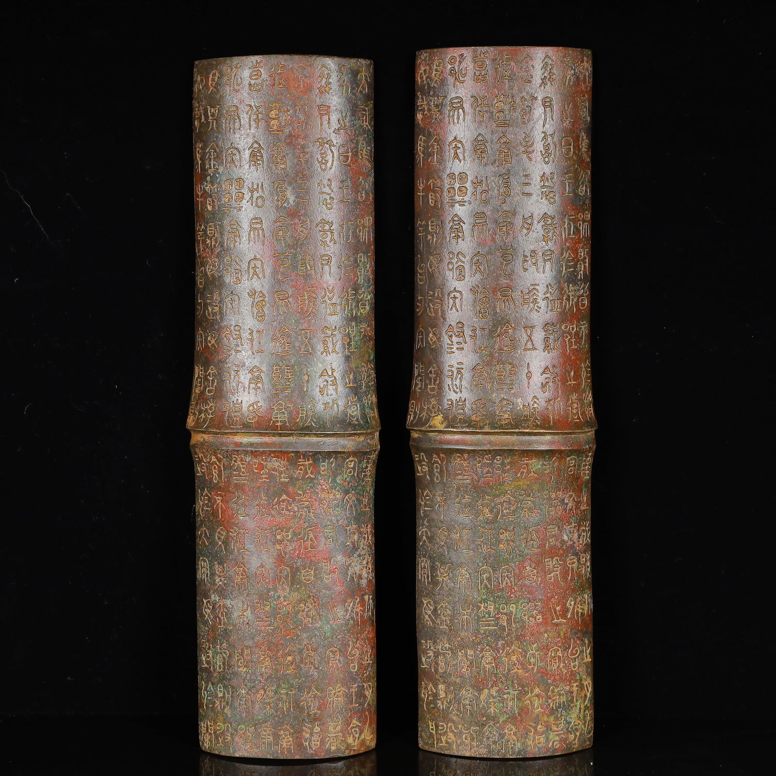 A Pair of Archaic Bronze Paper Weights,with Inscription: A Pair of Archaic Bronze Paper Weights,with Inscription,Han Dynasty,China,Size:3.1inx12in,Weight:2650g 一对青铜镇尺,带铭文,中国汉