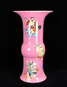 A Precious Famille-Rose Figure Pattern Gu-Shaped Vase