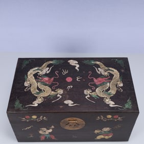 A Huge Zitanwood Inlaid Gems Dragon Pattern Box