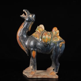 An Exquisite Tang Tri-Color Glazed Pottery Camel Ornament