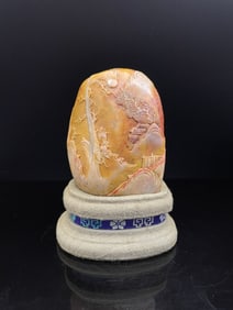 An Exquisite Shoushan Stone Landscape and Figure Pattern Ornament,With Base