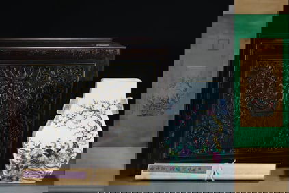 A Rare Famille-Rose Painted Gold Flower and Bird Pattern Double-Ears Vase,With Poem,With Chinese