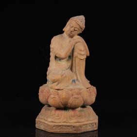 An Exquisite Camphor Wood Painted Color Buddha Statue