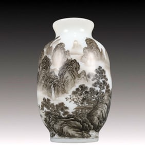 A Precious Coloured glaze Ink Color Landscape Pattern Vase
