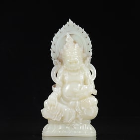 An Exquisite White Jade Statue of Mammon