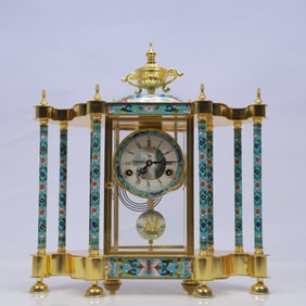 An Exquisite Cloisonne Flower Pattern Table Clock Ornament