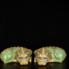 A Pair of Exquisite Cloisonne Flower Pattern Unicorn Ornament