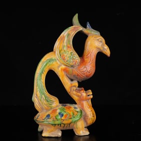 An Exquisite Tang Tri-Color Glazed Pottery Phoenix Pattern Turtle Ornament
