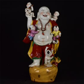 A Huge Red Glazed Statue of Maitreya Buddha Ornament