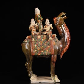 An Rare Tang Tri-Color Glazed Pottery Figure Riding Camel Ornament