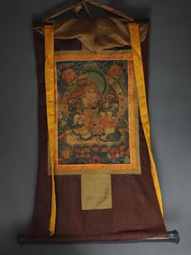 A Rare Brocade Painted Color Statue of Mammon Tangka