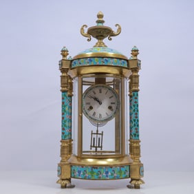 An Exquisite Cloisonne Flower Pattern Table Clock Ornament
