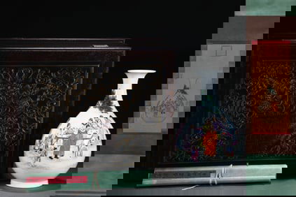 A Rare Famille-Rose Character and Story Pattern Vase,With Chinese Vertical Scroll Ink Painting on