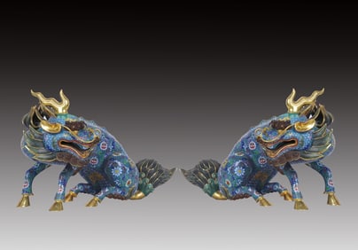 A Pair of Huge Cloisonne Enamel Dragon Ornaments