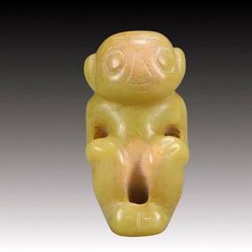 An Archaic Hongshan Culture Yellow Jade Figure Ornament