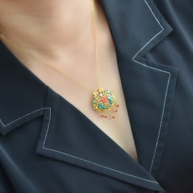 An Exquisite Sterling Silver Inlaid White Jade Fish Pattern Necklace