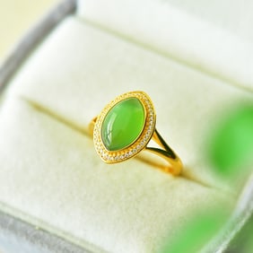 An Exquisite Sterling Silver-Gold Plated Inlaid Jasper Ring,Inlaid Diamond