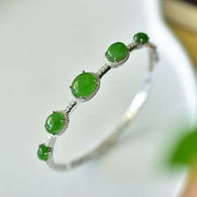 An Exquisite Sterling Silver Inlaid Jasper Bracelet,Inlaid Diamond