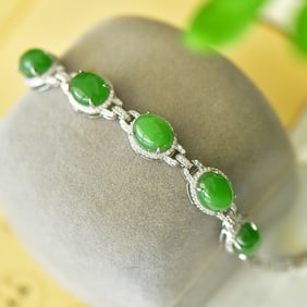 An Exquisite Sterling Silver Inlaid Jasper Bracelet,Inlaid Diamond