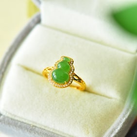An Exquisite Sterling Silver-Gold Plated Inlaid Jasper Ring,Inlaid Diamond