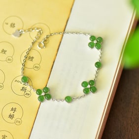 An Exquisite Sterling Silver Inlaid Jasper Bracelet,Inlaid Diamond