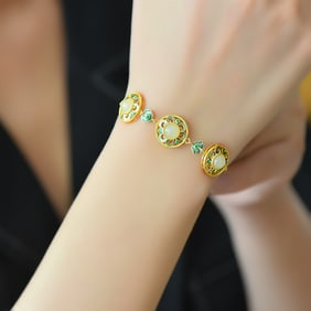 An Exquisite Sterling Silver Inlaid White Jade Bracelet