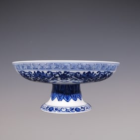 An Exquisite Blue and White Lotus Pattern Crane Pattern Bats and Peach Pattern Plate
