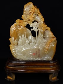 An Exquisite Shoushan Stone Landscape and Figure Pattern Ornament