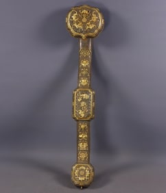 An Exquisite Gilt Bronze Bats and Peach Pattern Eight Treasures Pattern Ruyi