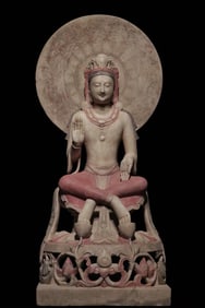 An Exquisite Marble Painted Color Statue of Bodhisattva